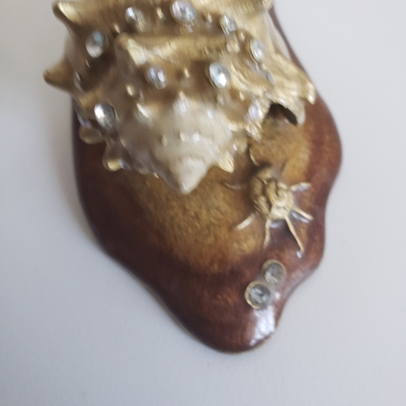 #Seashell Enamel Rhinestone Photo Card Holder Gold Tone Wire Ring - Picture 7 of 15